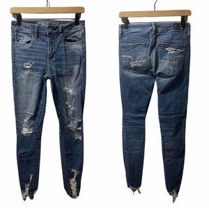 American Eagle Hi Rise Super Stretch Denim Skinny Distressed Jeans 4R